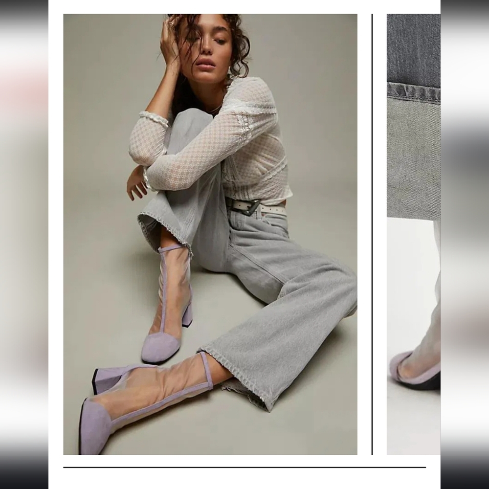 Free People Wisteria‎ Lavender Heeled Suede Boots with Mesh Detail